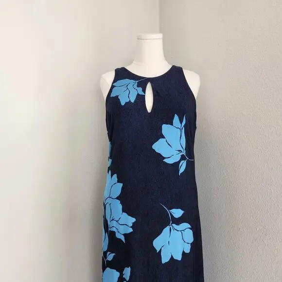 Tommy Bahama Navy Blue Tropical Floral Sleeveless Maxi Dress Keyhole L - Picture 2 of 9